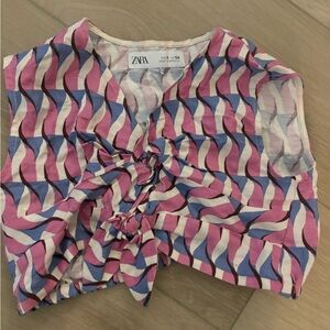 Zara Pink and Blue Wave Pattern Blouse